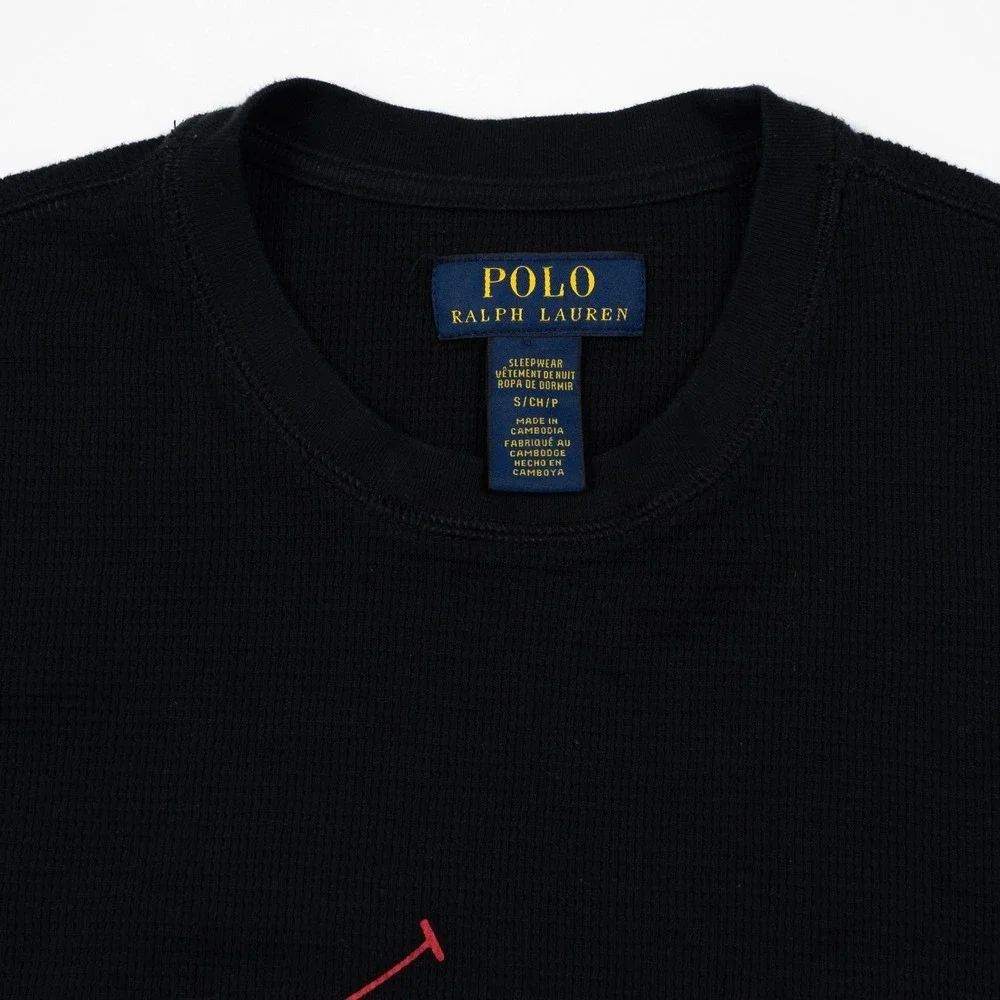Polo Ralph Lauren Shirt Mens Small Black Thermal‎ Waffle Knit Big Pony Sleepwear
